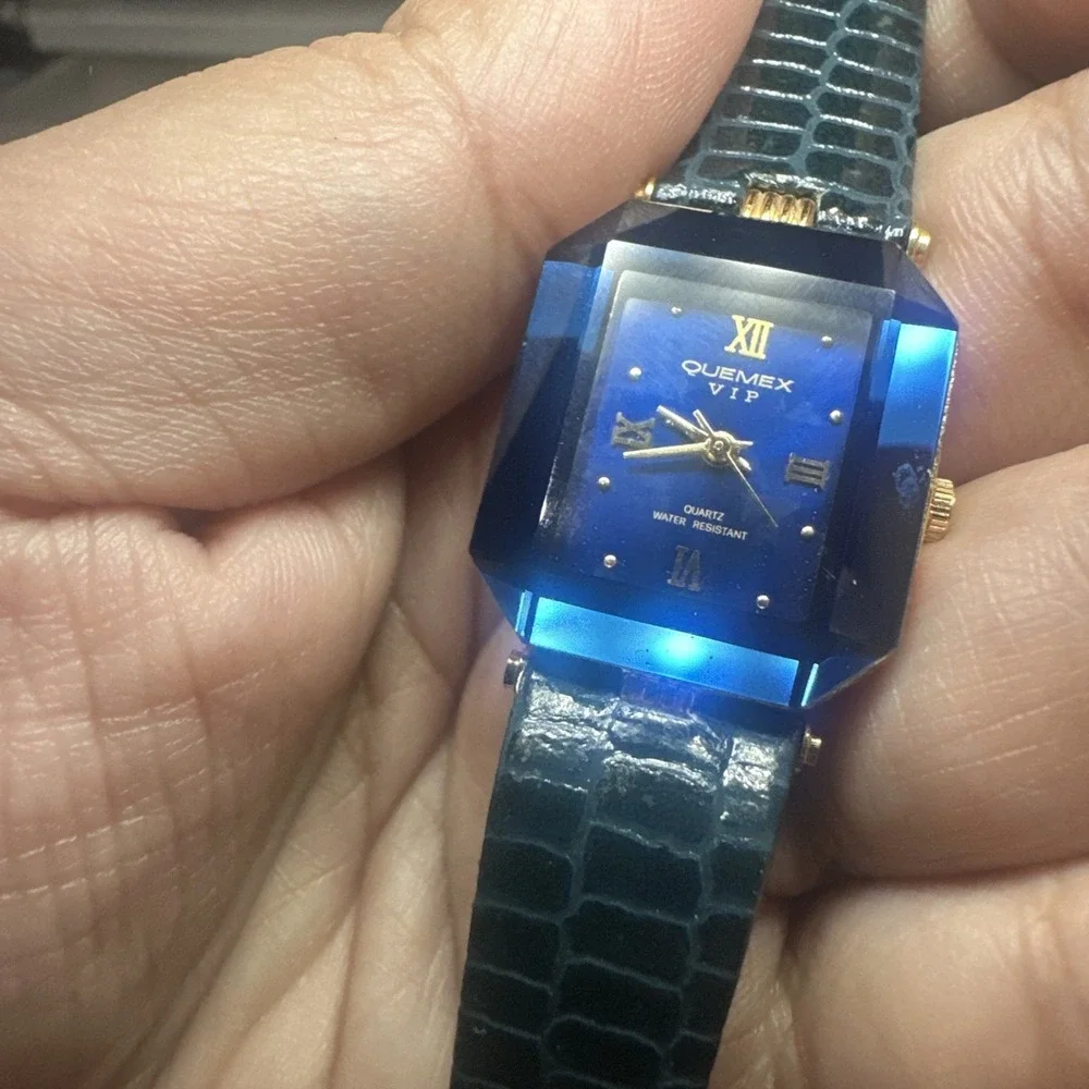 Working Quemex 18K Gold Plated Blue/Gold Dainty Ladies QUARTZ Watch 22mm Fit 6in